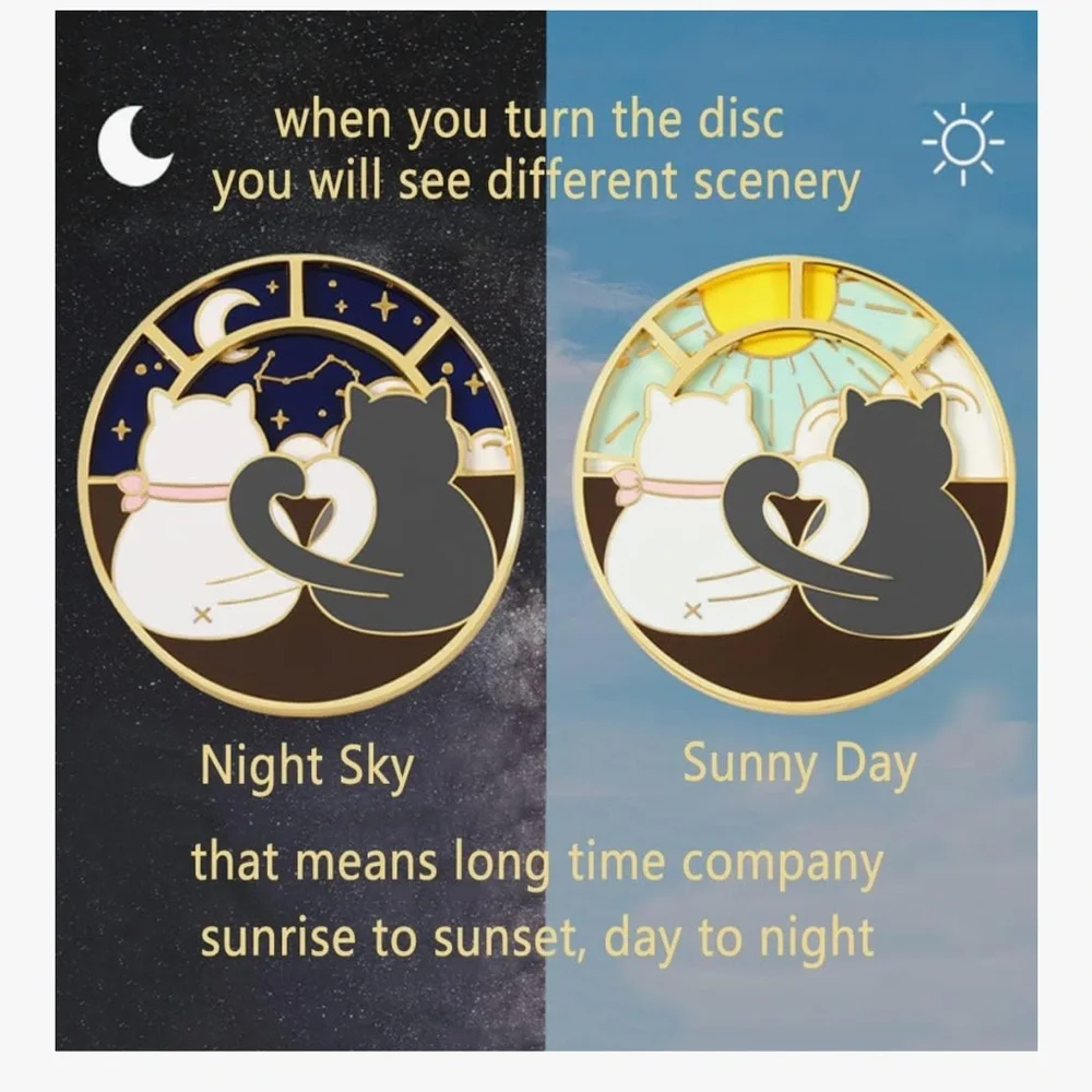 🆕 Spinner Anime Cat Enamel Pin - Rotatable Cute Couple Cats